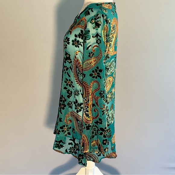 Velvet Burnout Boho Blouse Teal Paisley Tunic Festival Top S - Picture 7 of 16
